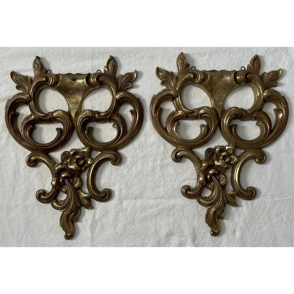 Vintage Syroco decorative Wood Wall Hangings Gold Finish Ornate Design 14